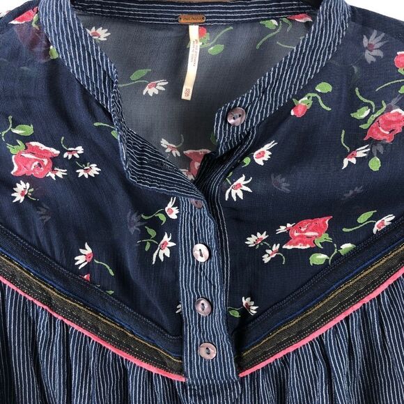 Free People Blue Hearts and Color Tunic Boho Blouse XS - Picture 9 of 11
